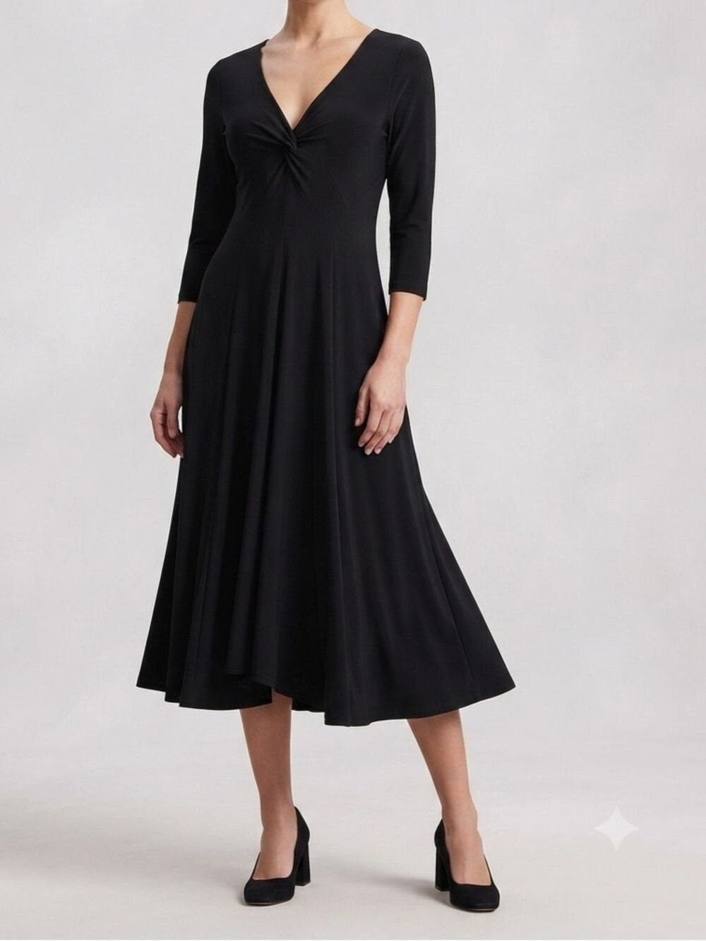 Sympli V-Neck Twist-Front Midi Dress Black Size 8